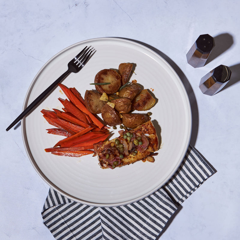 LEMON BUTTER COD + HONEY ROASTED CARROTS + CRISPY POTATOES (Individual Serving Size)