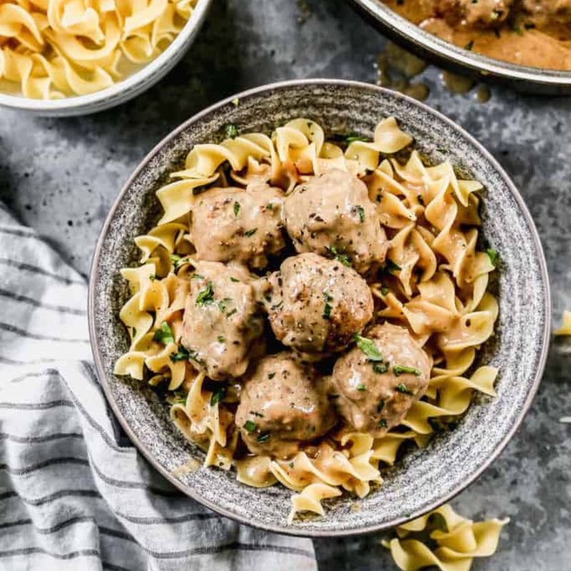 Swedish Meatballs + Egg Noodles + Zucchini Medley (Individual Serving Size)