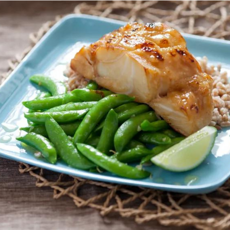 SWEET MISO BUTTER COD + SNAP PEAS + RICE (Individual Serving Size)